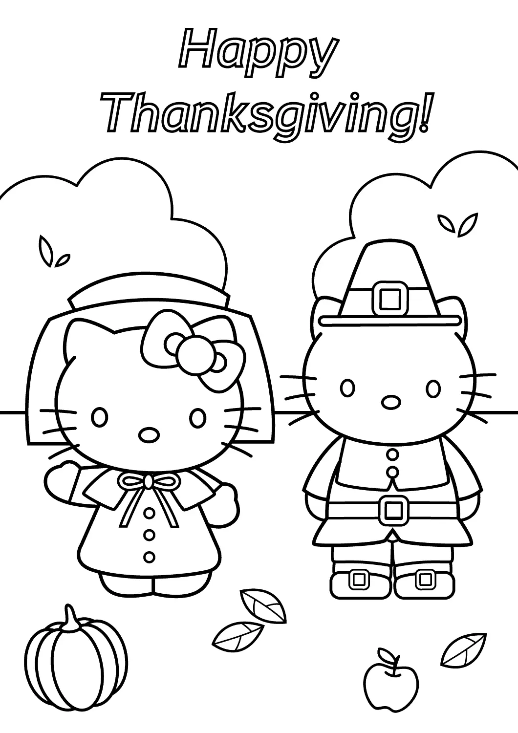 Coloriage Hello Kitty Joyeuse Action De Graces Thanksgiving - Hello kitty à imprimer
