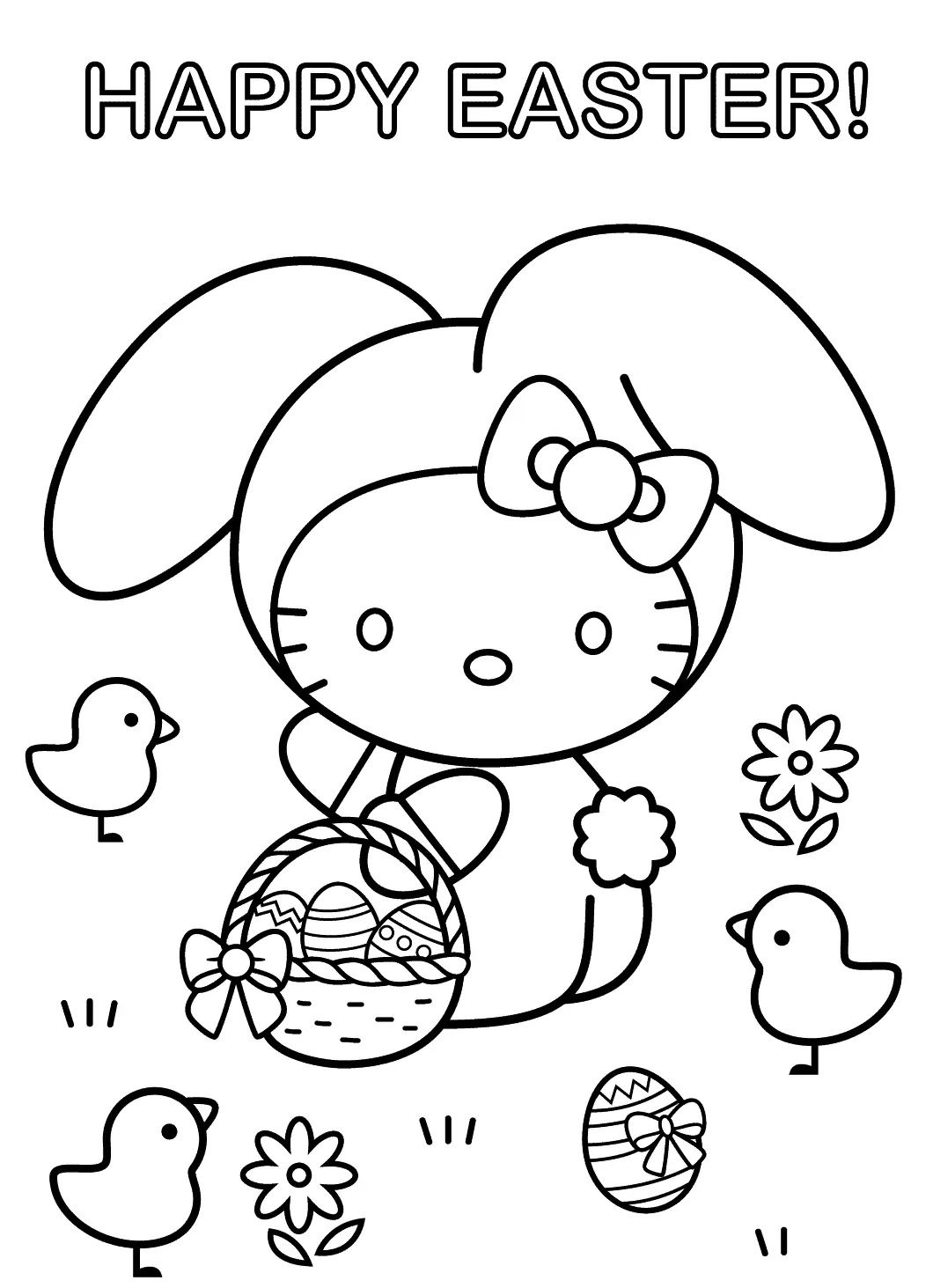 Coloriage Hello Kitty Lapin Pâques - Hello kitty à imprimer
