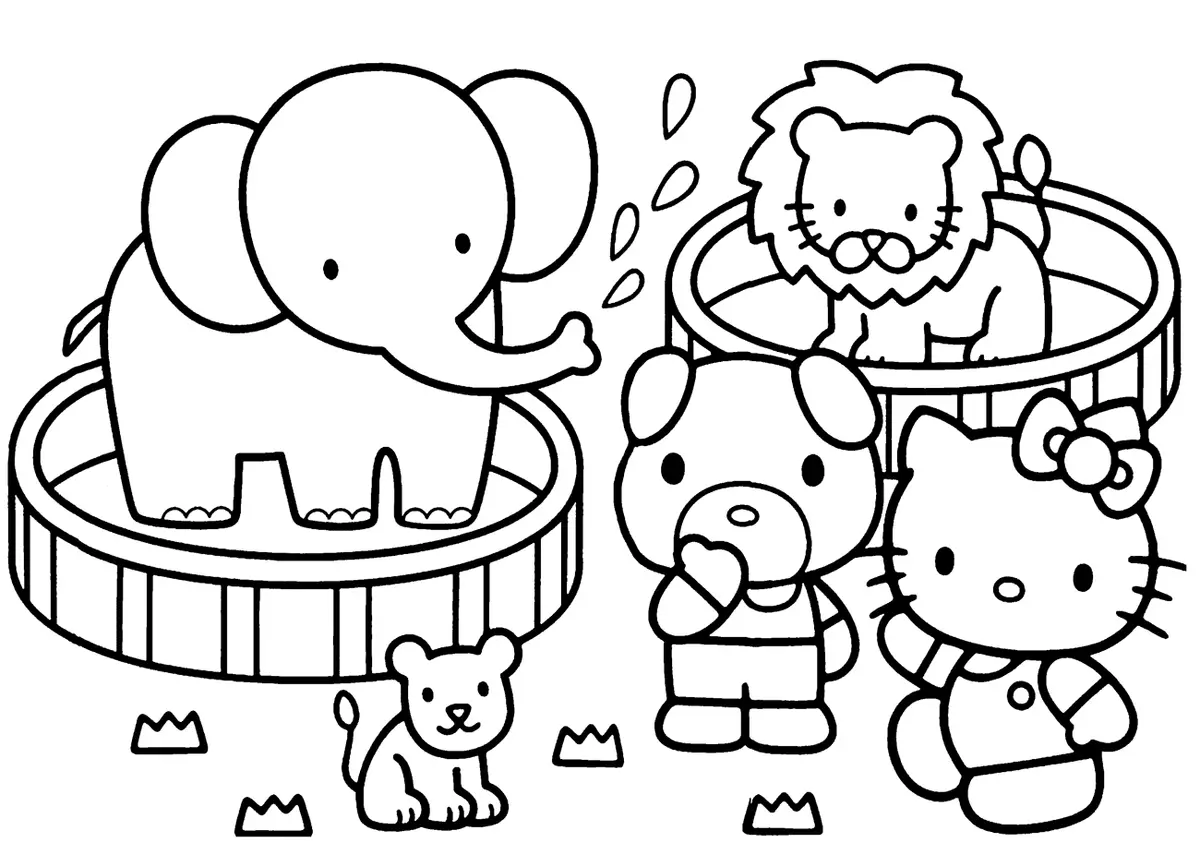 Coloriage Hello Kitty Zoo Circle Avec Des Animaux - Hello kitty à imprimer