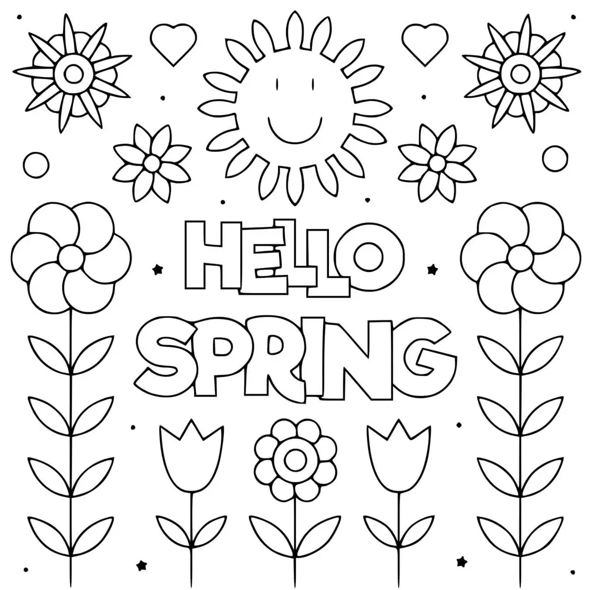 Hello Spring coloring page to print