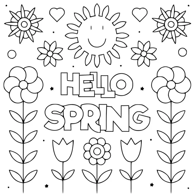 Coloriage Hello Spring Bonjour Printemps - Printemps à imprimer