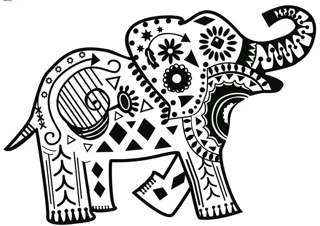 Henna Elephant with Fun Patterns coloring page to print