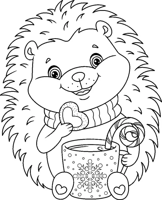 Coloriage Hérisson Boit Un Chocolat Chaud - Hérisson à imprimer