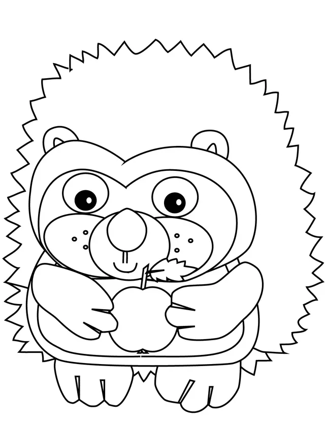 Coloriage Hérisson Maternelle Mange Une Pomme - Hérisson à imprimer