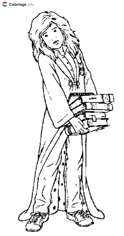 Coloriage Hermione avec des livres - Harry potter à imprimer