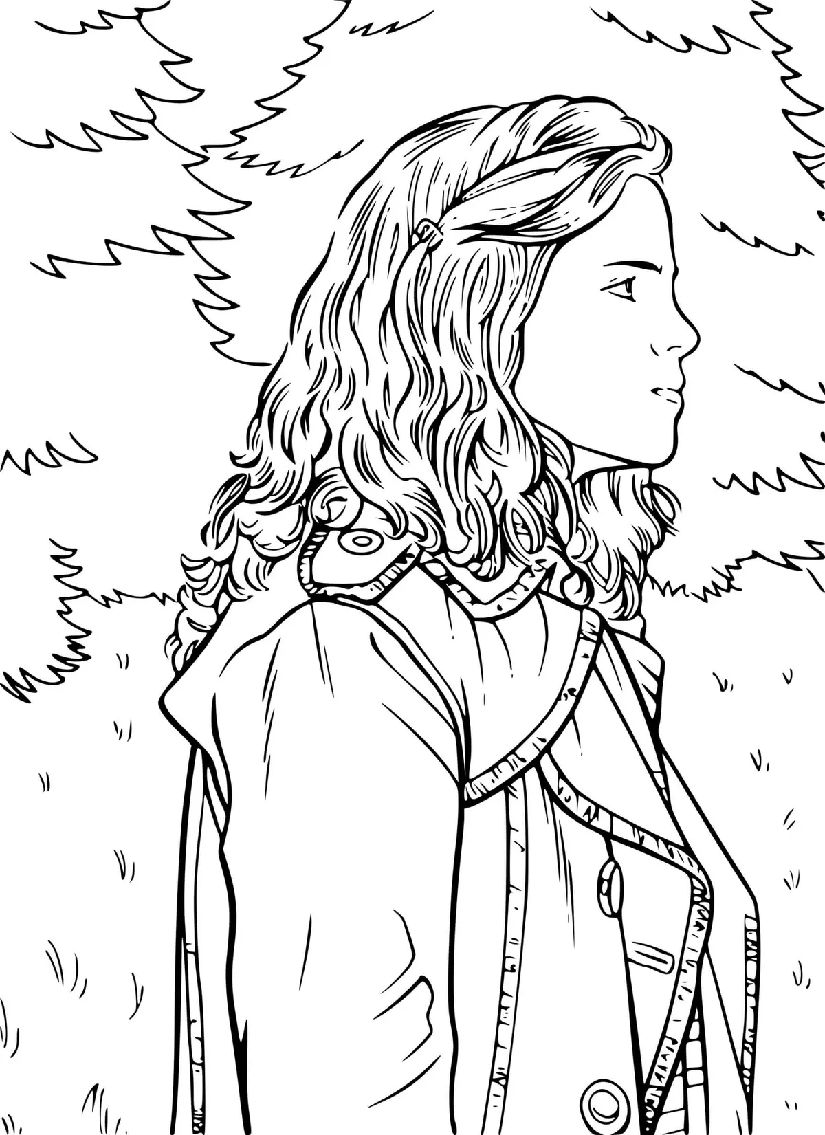 Coloriage Hermione Dans Les Bois - Harry potter à imprimer