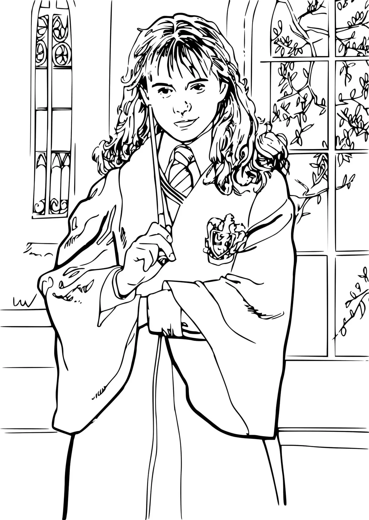 Coloriage Hermione Et Sa Baguette - Harry potter à imprimer