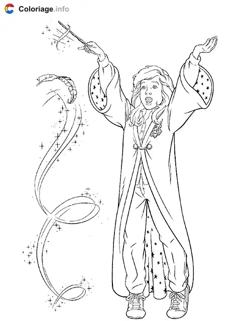 Hermione Granger Casting a Spell coloring page to print