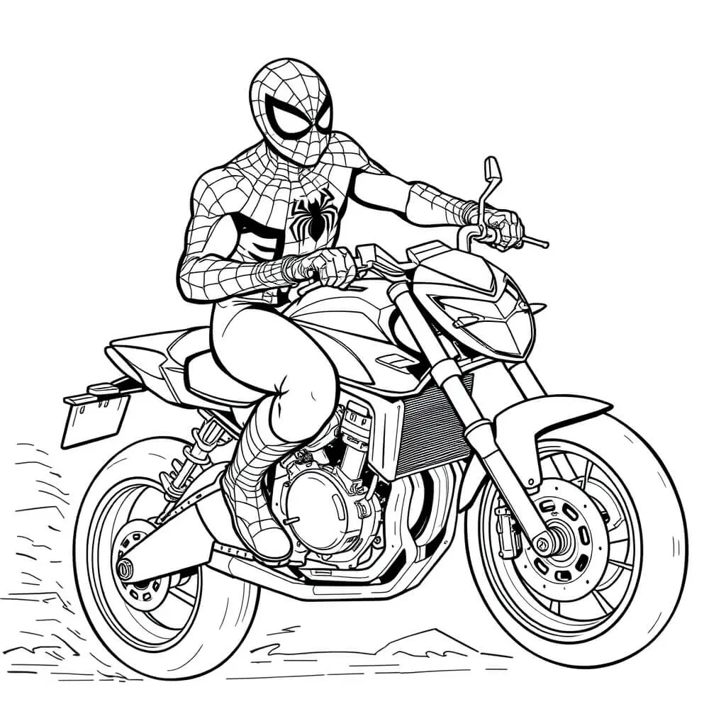 Coloriage Hero Spider Man Sur Une Moto Rapide - Moto Spiderman à imprimer