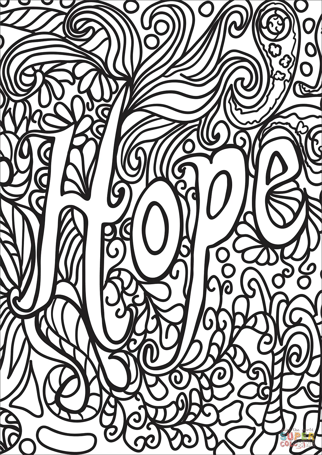 Hope for Breast Cancer Awareness coloring page to print
