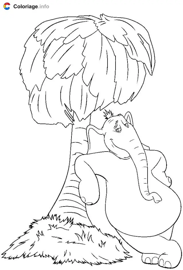 Desenho de Horton se Apoiando em uma Palmeira para colorir