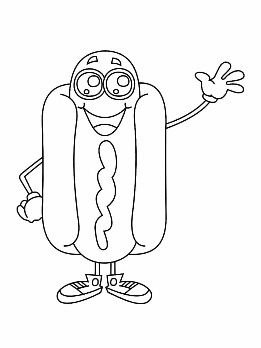 Kleurplaat Hotdog Kawaii om te printen