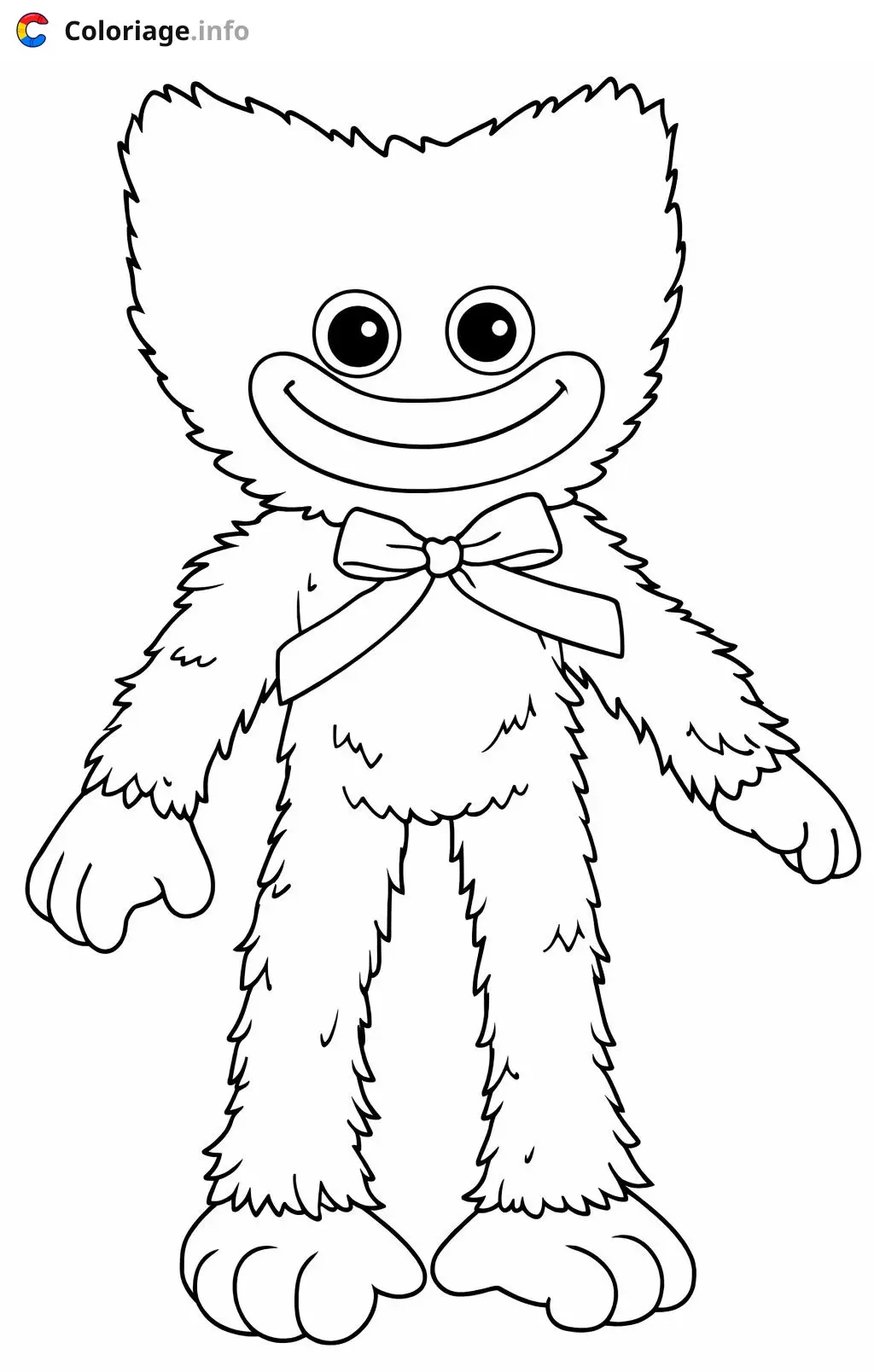 Coloriage Huggy Wuggy sourieur avec nœud Poppy Playtime 2 - Huggy wuggy à imprimer