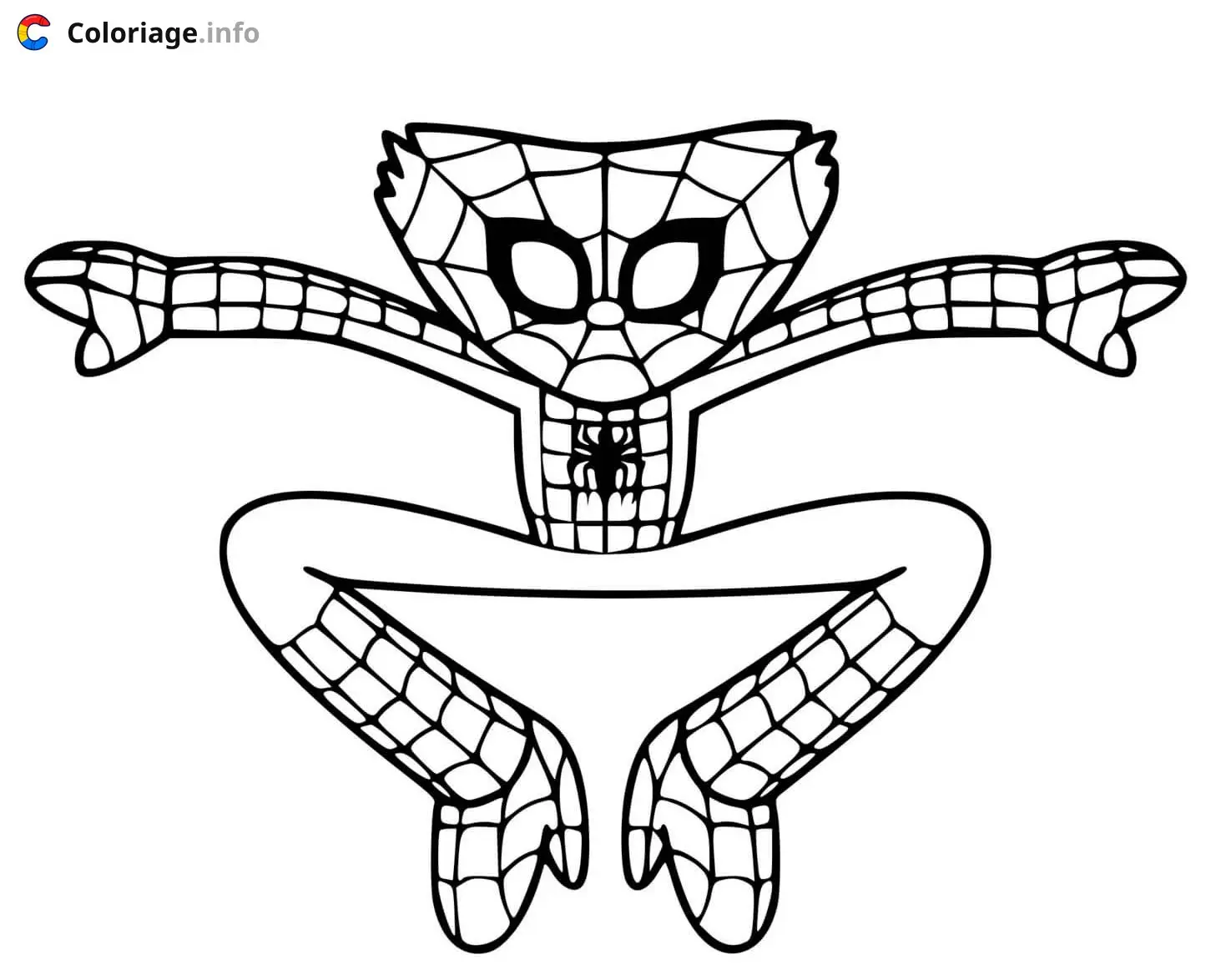 Coloriage Huggy wuggy Spider-Man en position d'attaque - Huggy wuggy à imprimer