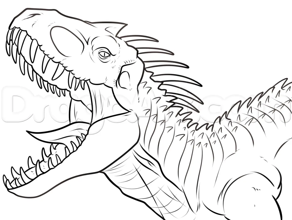 Kleurplaat Indominus Rex – Jurassic World dinosaurus om te printen