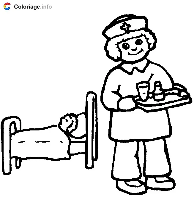 Ausmalbild Krankenschwester mit ihrem Patienten zum Ausdrucken