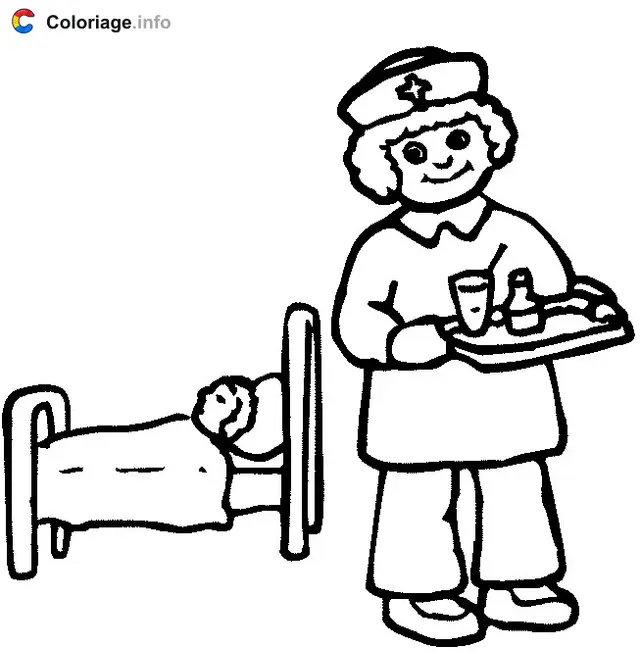 Coloriage Infirmière avec son malade - Métiers & Vie quotidienne à imprimer