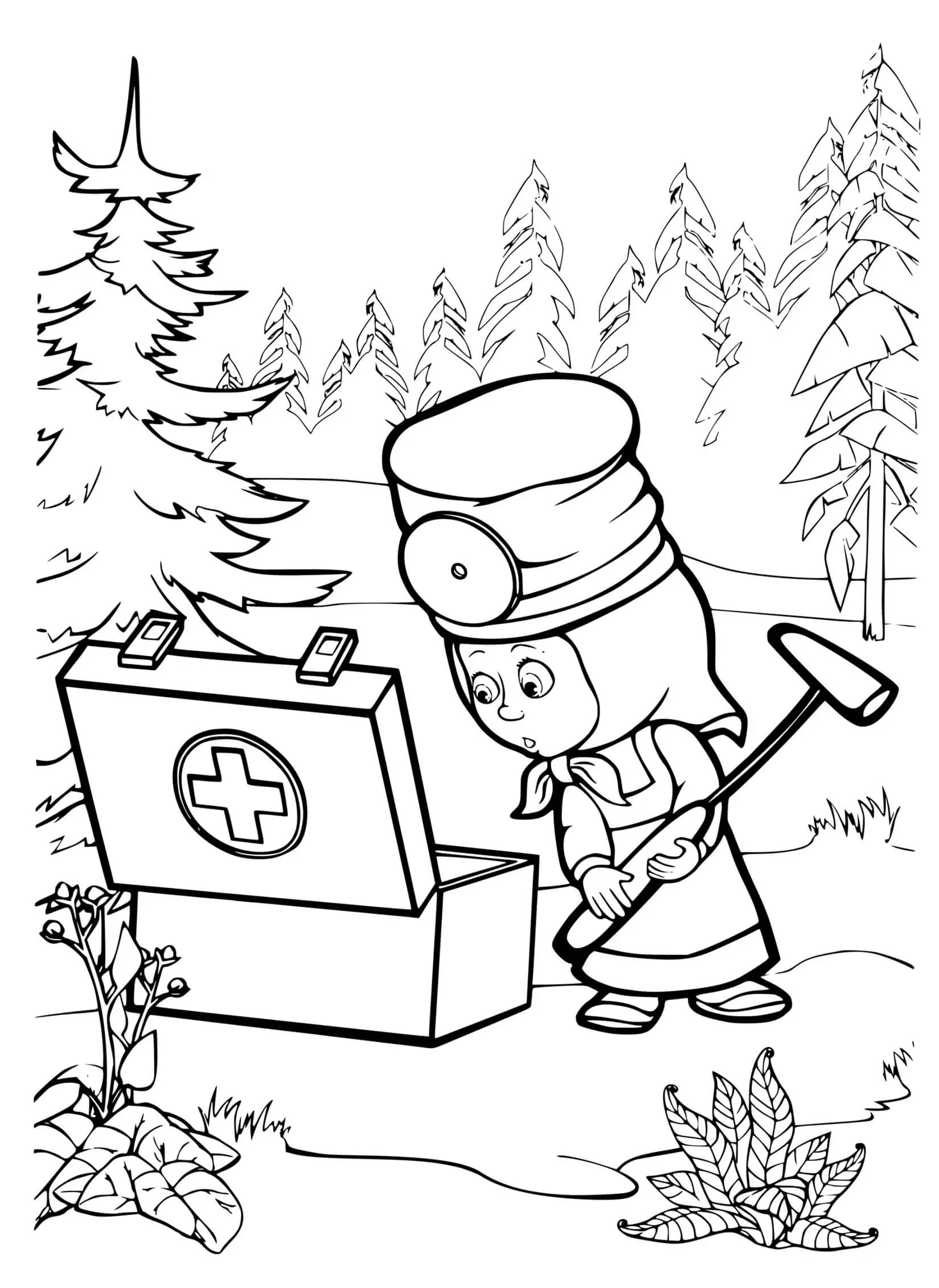Coloriage Infirmière Masha - Masha et michka à imprimer