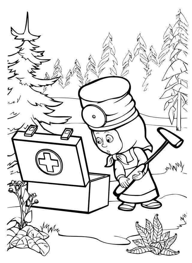Coloriage Infirmière Masha - Masha et michka à imprimer