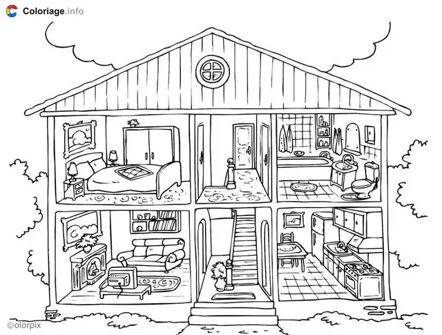 Coloriage Intérieur maison - Maison à imprimer