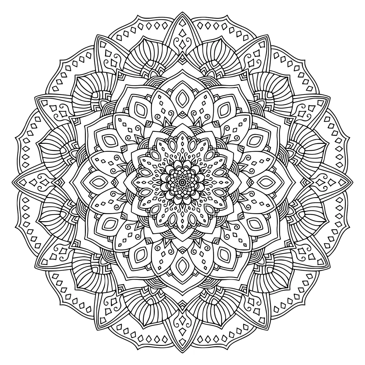 Ausmalbild Aufwendiges schwarzes Mandala zum Ausdrucken