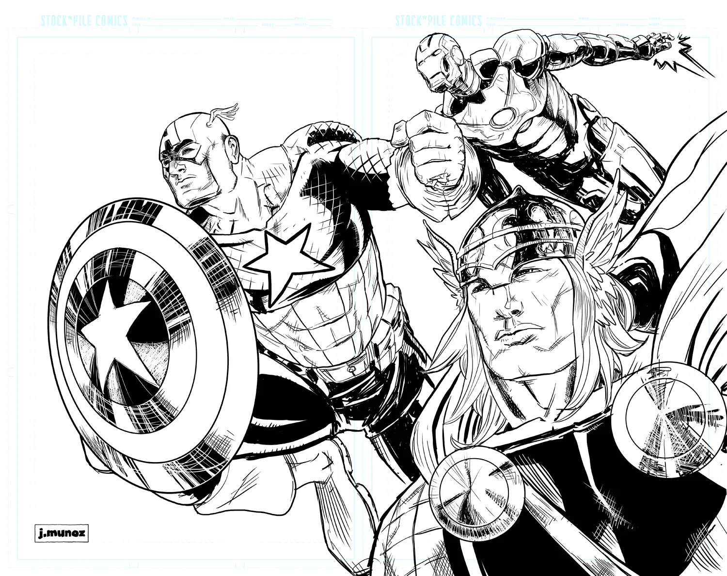 Coloriage Iron Man Thor Captain America - Avengers à imprimer