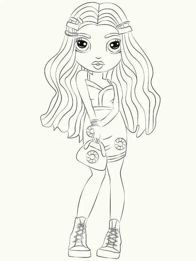Coloriage Jade Hunter en tenue décontractée Rainbow High - Rainbow high à imprimer