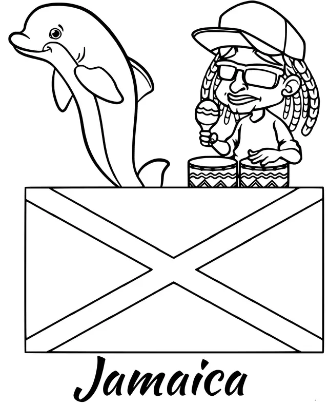 Coloriage Jamaica Drapeau Reggae - Drapeau à imprimer