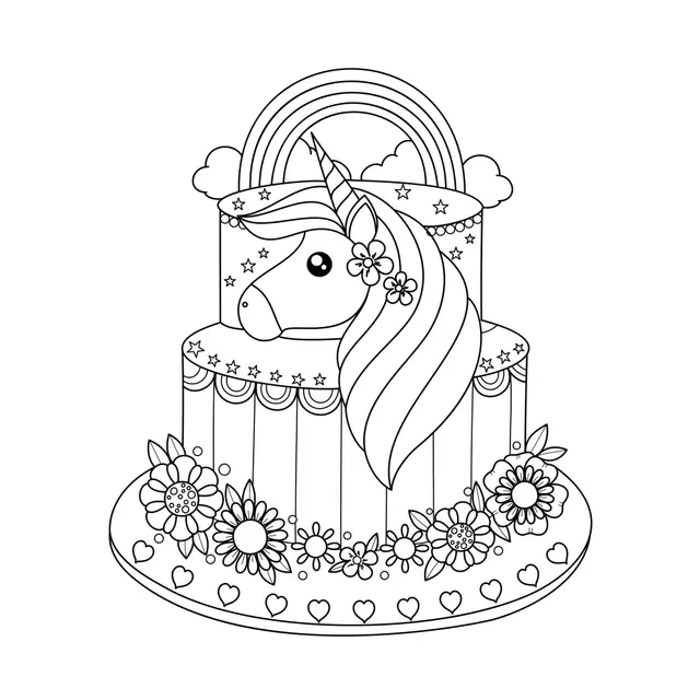 Coloriage Janvier Enfant Licorne Gâteau - Fille ado à imprimer