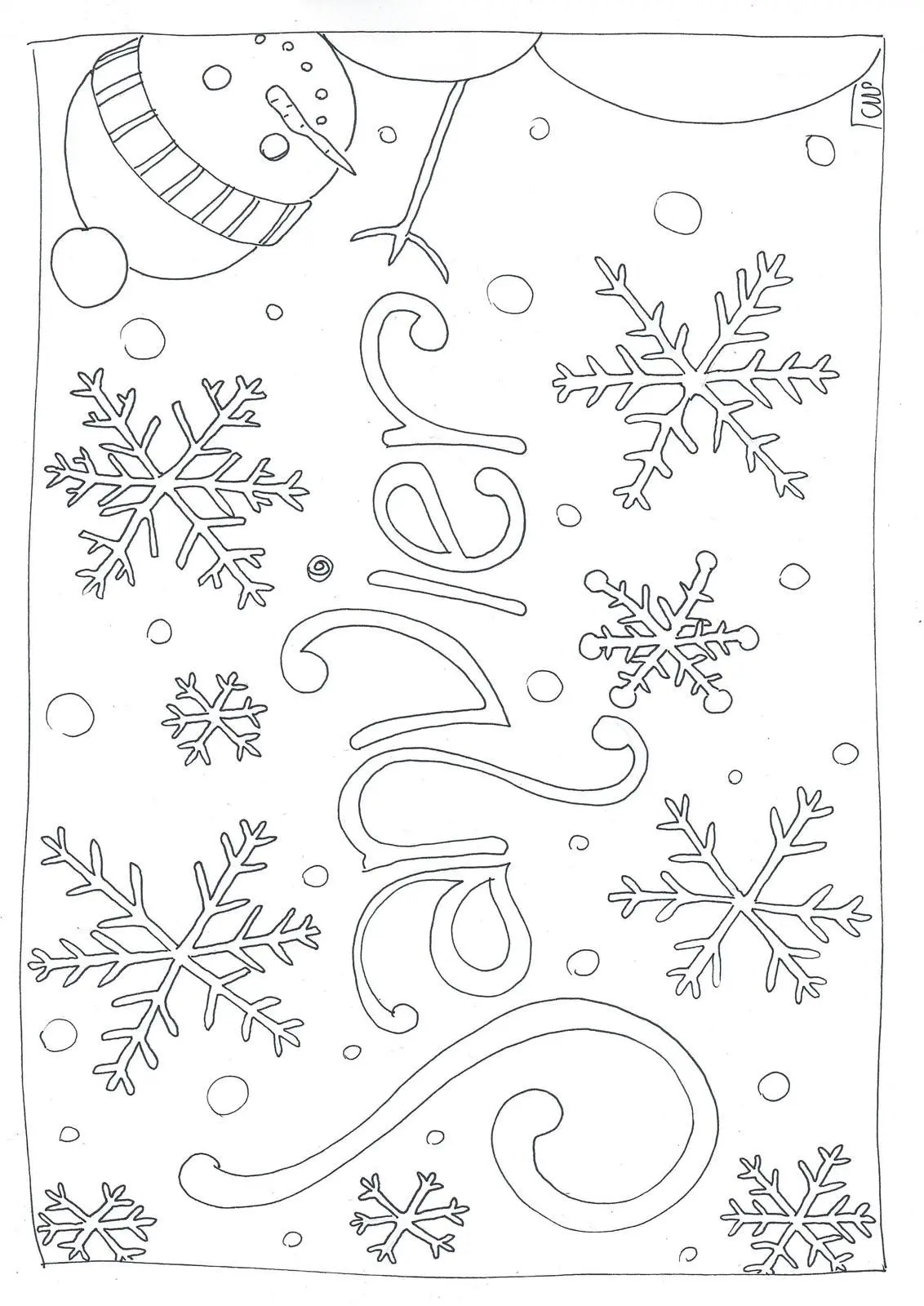 Coloriage Janvier Flocon De Neiges Bonhomme De Neige - Janvier à imprimer