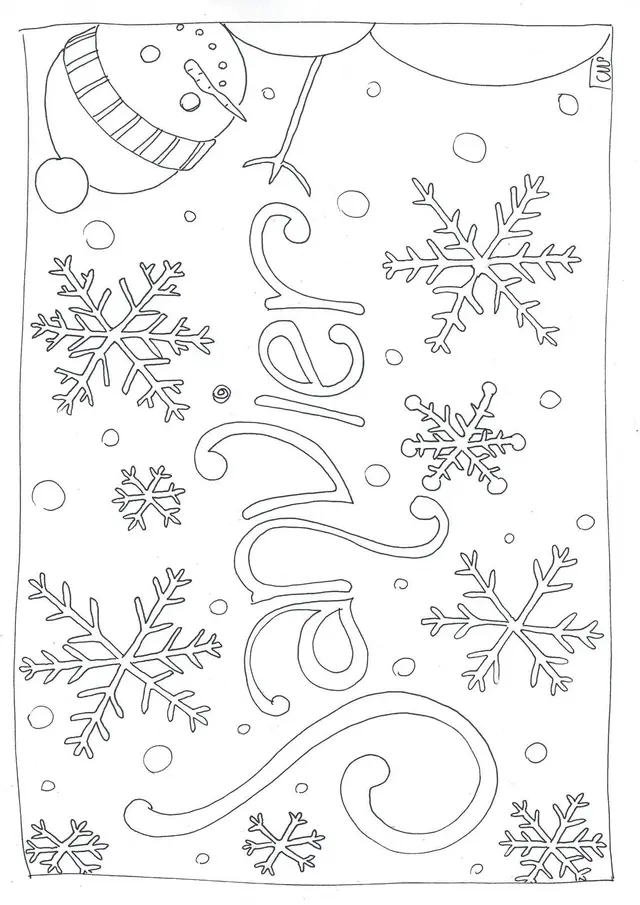 Coloriage Janvier Flocon De Neiges Bonhomme De Neige - Janvier à imprimer