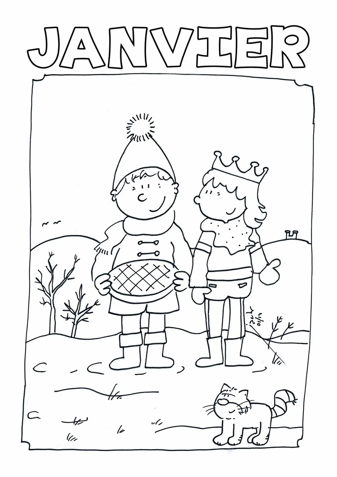 Coloriage Janvier Gs Galette Des Rois - Janvier à imprimer