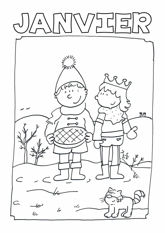 Coloriage Janvier Gs Galette Des Rois - Janvier à imprimer