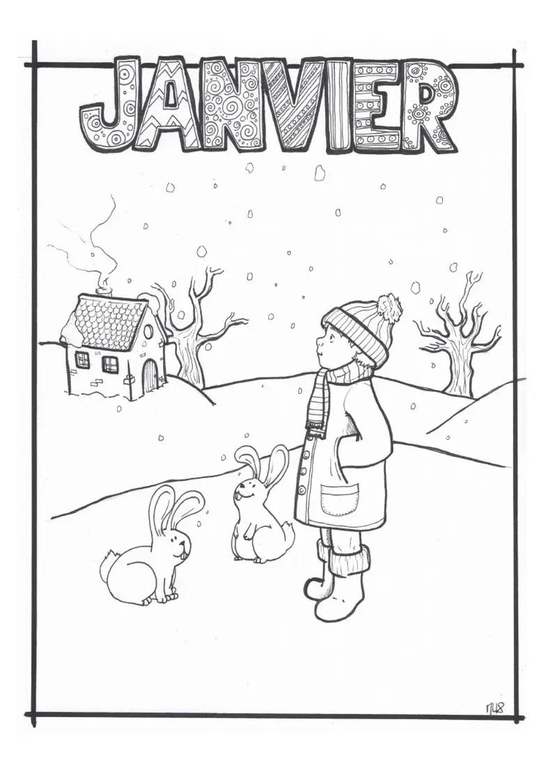 Coloriage Janvier Hiver Lapin Pour Gs - Janvier à imprimer