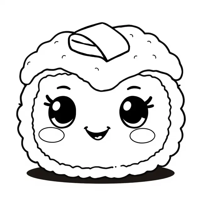 Ausmalbild Kawaii Japonaiserin mit süßem Essen zum Ausdrucken