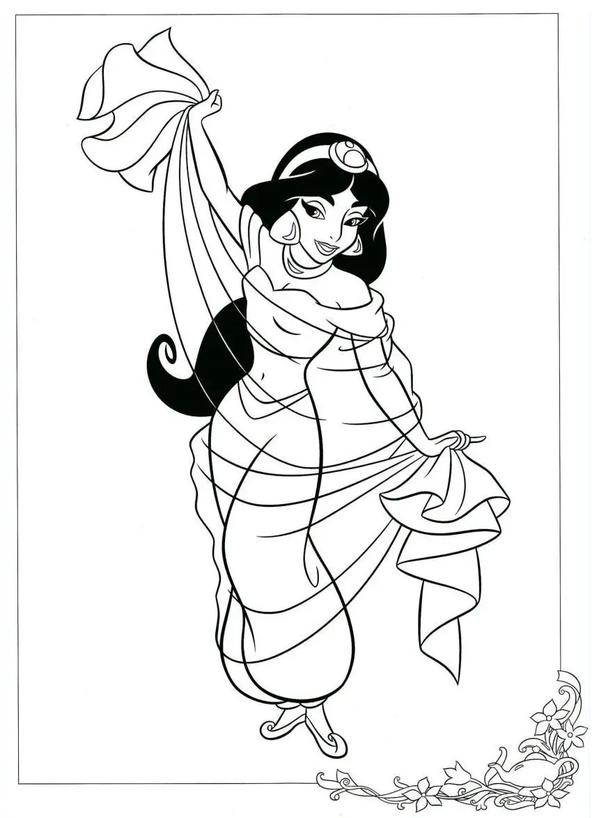 Coloriage Jasmine Fait Une Danse Baladi - Jasmine à imprimer