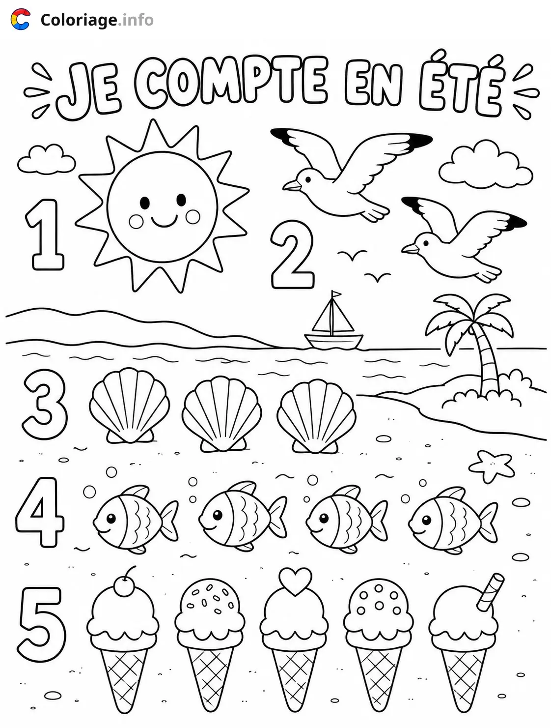 Coloriage Je compte en été - Été à imprimer