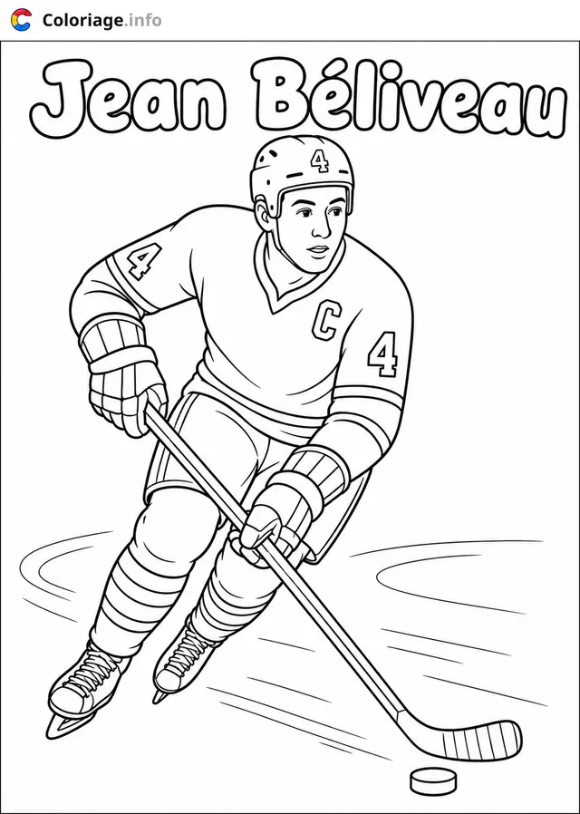Coloriage Jean Béliveau le joueur de hockey - Hockey à imprimer