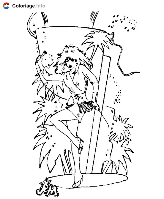 Desenho de Jem cantando no microfone no palco para colorir