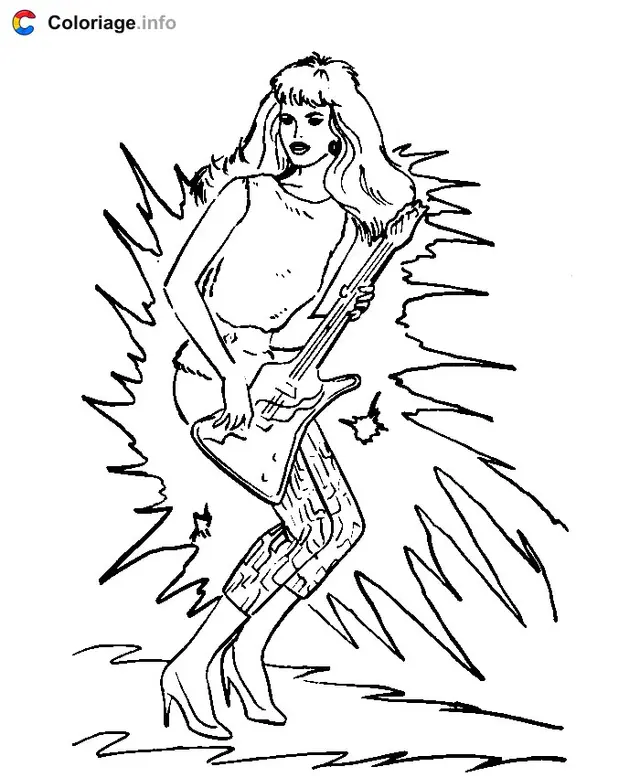 Desenho de Jem tocando guitarra elétrica para colorir
