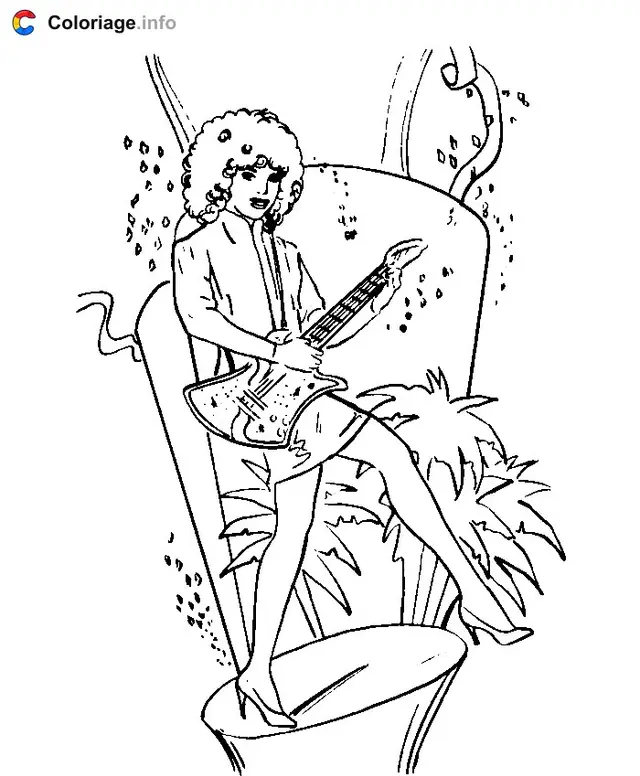 Desenho de Jem tocando guitarra elétrica para colorir