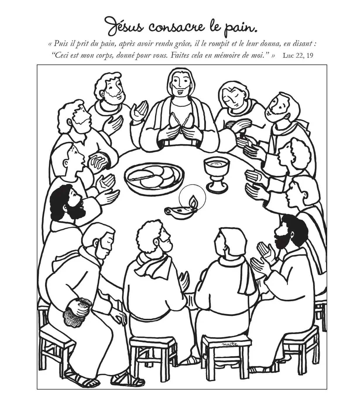 Coloriage Jesus Consacre Le Pain - Jésus à imprimer