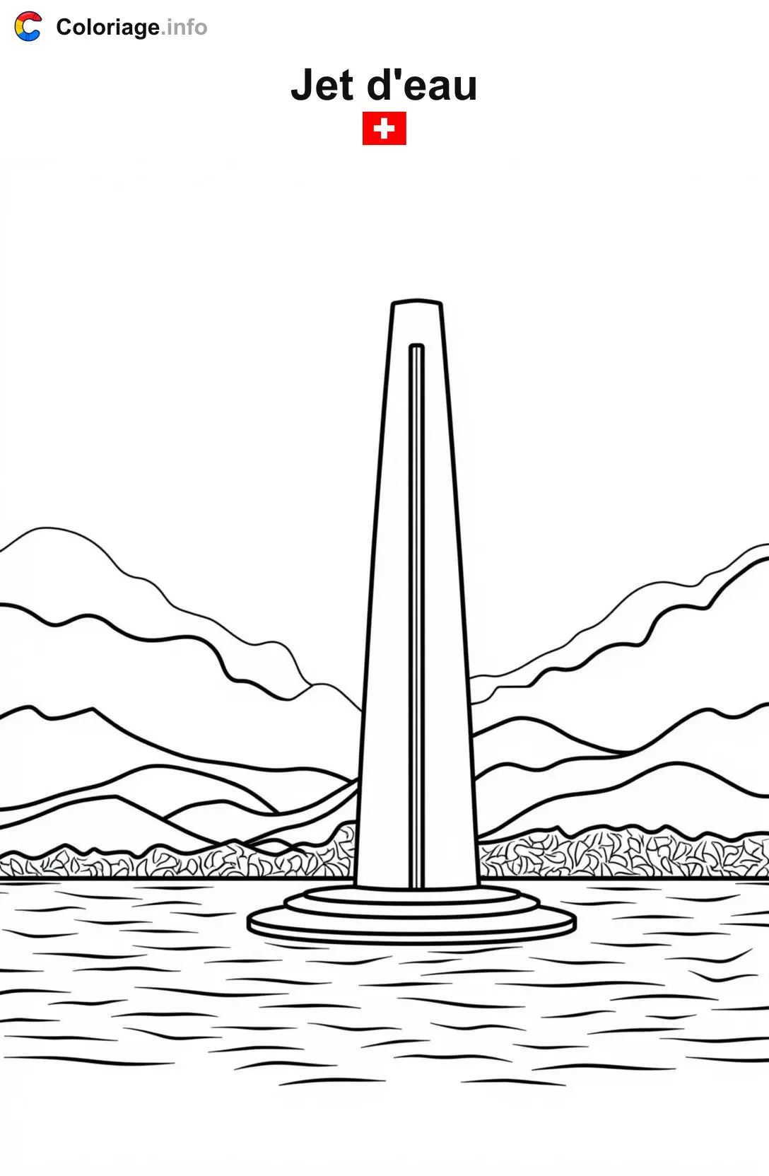 Coloriage Jet d'eau Suisse - Monuments à imprimer