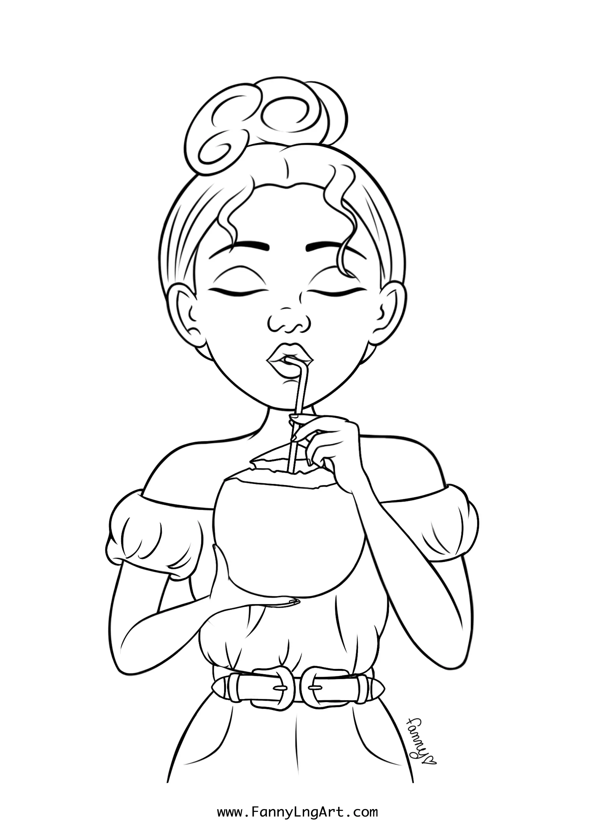 Coloriage Jeune Fille Ado Deguste Coconut - Fille ado à imprimer