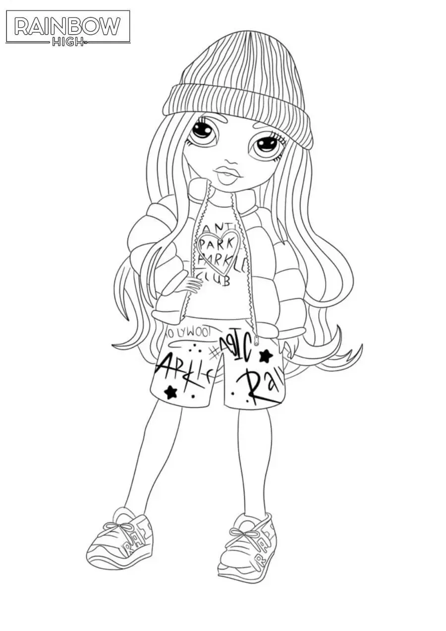 Coloriage Jeune Fille Stylee Avec Casquette Et Short Rainbow High - Rainbow high à imprimer