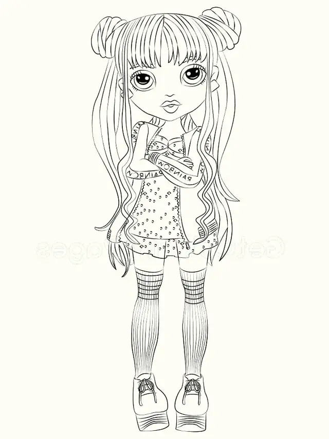 Dibujo de Chica Estilizada de Rainbow High en Uniforme Escolar para colorear