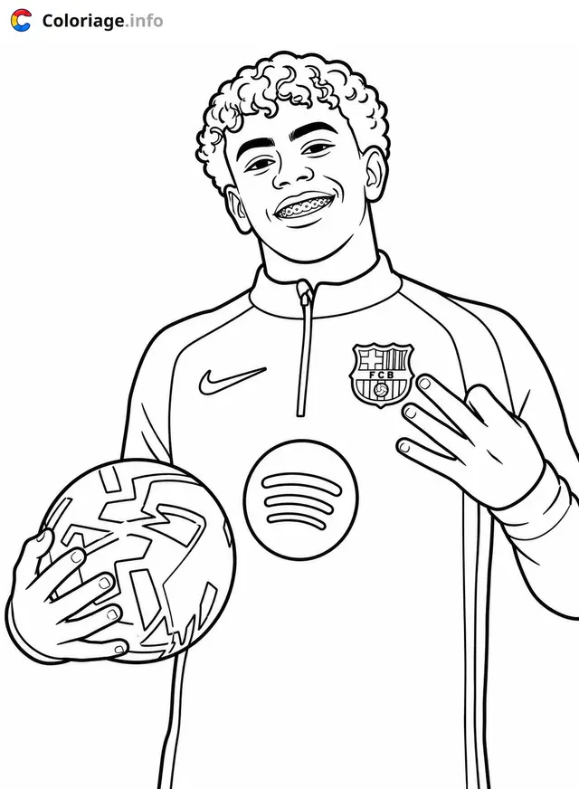 Coloriage Jeune footballeur du FC Barcelona Lamine Yamal - Lamine Yamal à imprimer
