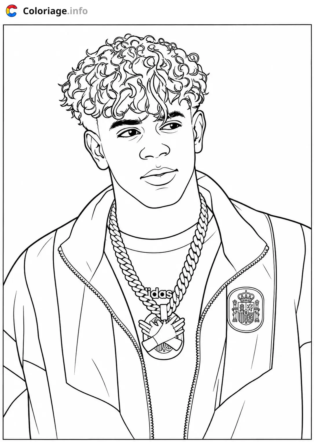 Coloriage Jeune Lamine Yamal avec chaîne dorée - Lamine Yamal à imprimer