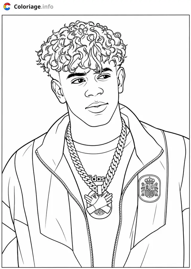 Coloriage Jeune Lamine Yamal avec chaîne dorée - Lamine Yamal à imprimer