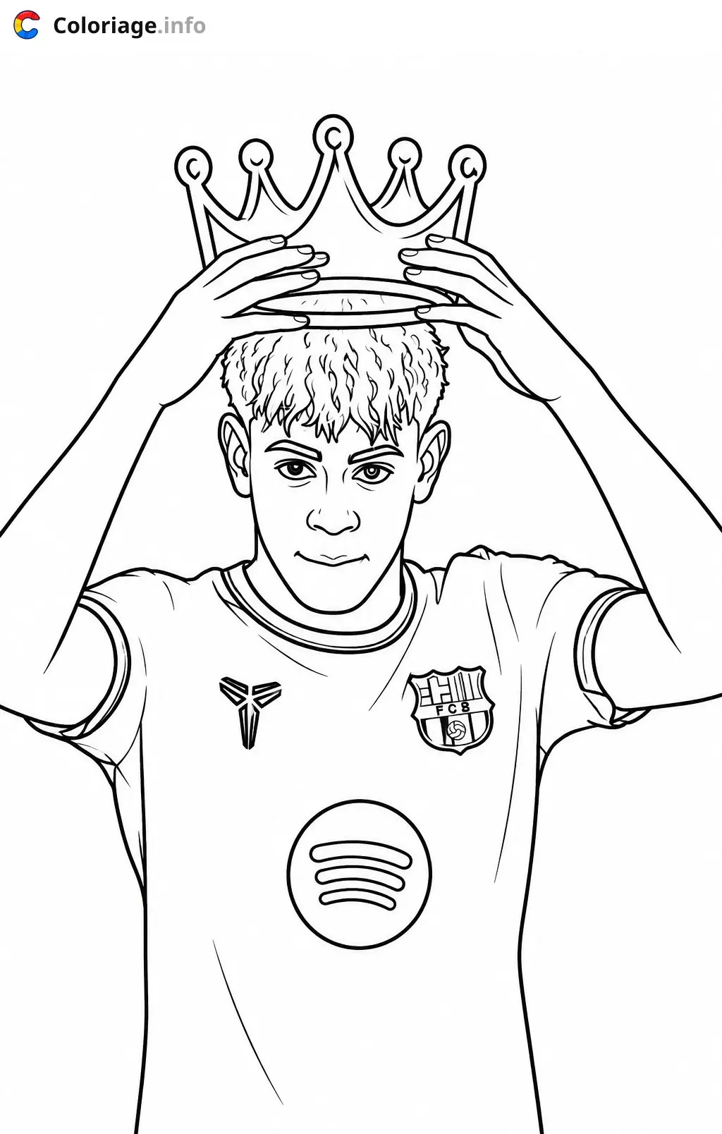 Coloriage Jeune roi Lamine Yamal avec sa couronne d'or - Lamine Yamal à imprimer